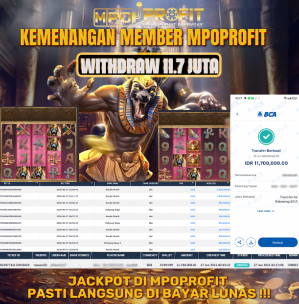 MPOPROFIT JACKPOT PG SOFT! KEMENANGAN MURNI DI (ANUBIS WRATH  TOTAL 11.700.000,- LUNAS)